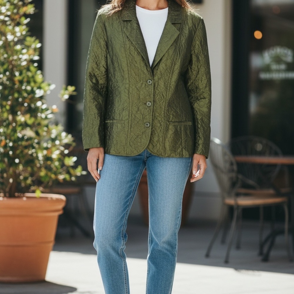 Chico's Olive Quilted Blazer